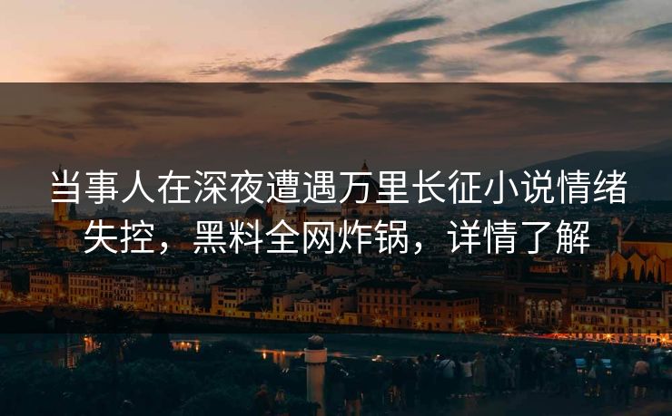 当事人在深夜遭遇万里长征小说情绪失控，黑料全网炸锅，详情了解