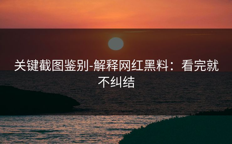 关键截图鉴别-解释网红黑料：看完就不纠结